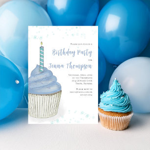 Invitación Primera fiesta de cumpleaños Cute Blue Boy Cupcake