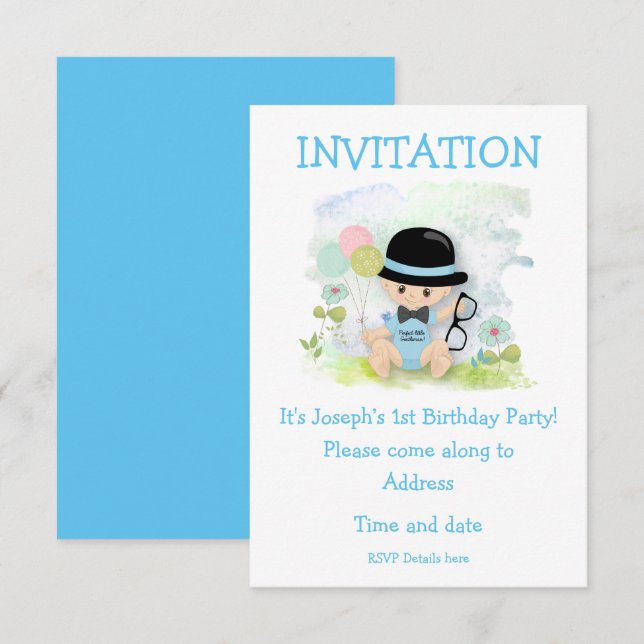 Invitación Primera fiesta de cumpleaños de Baby Boy (Anverso / Reverso)