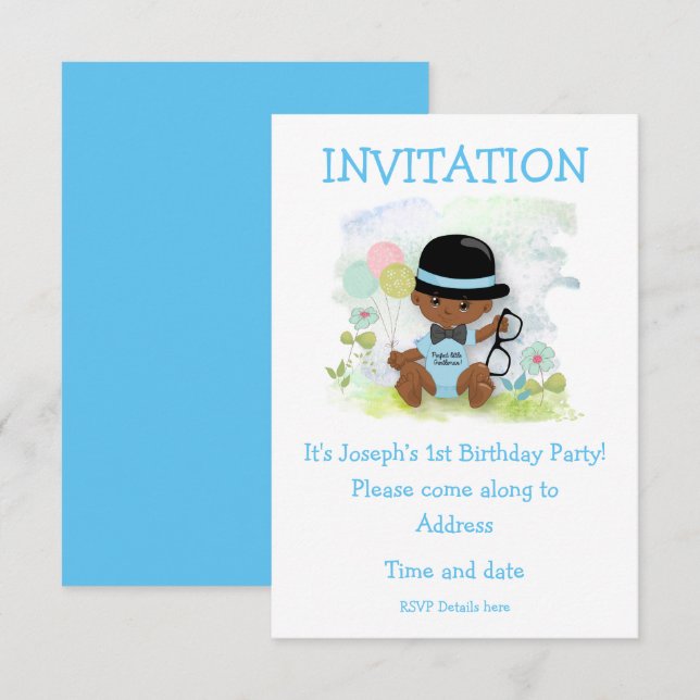 Invitación Primera fiesta de cumpleaños de Baby Boy (Anverso / Reverso)