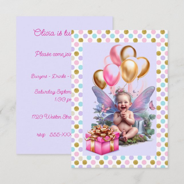 Invitación Primera fiesta de cumpleaños de Baby Girl (Anverso / Reverso)