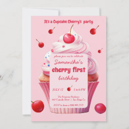 Invitación Primera fiesta de cumpleaños de cerezas y pasteles