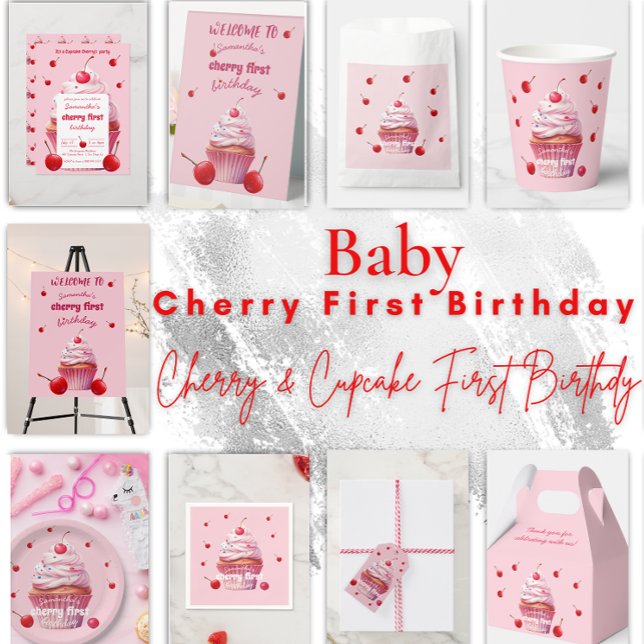 Invitación Primera fiesta de cumpleaños de cerezas y pasteles (Subido por el creador)