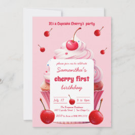 Invitación Primera fiesta de cumpleaños de cerezas y pasteles