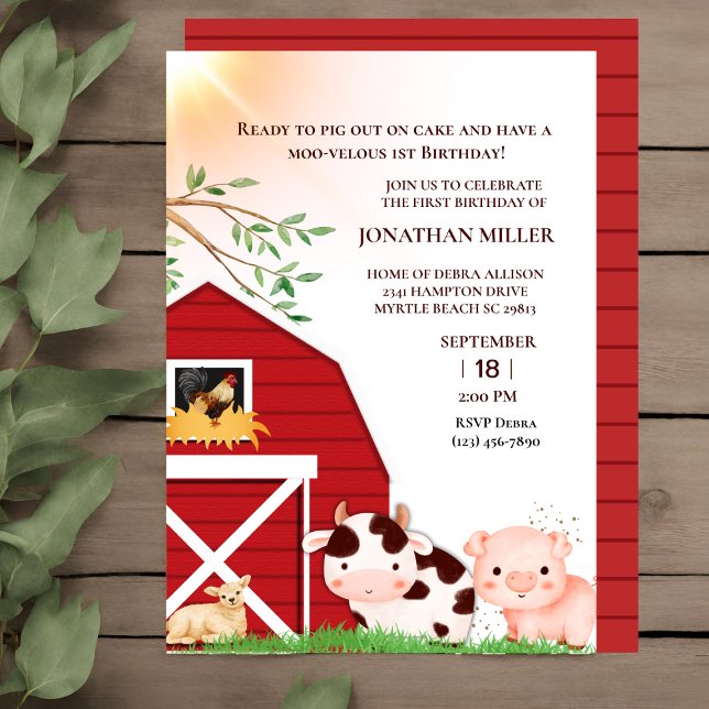 Invitación Primera fiesta de cumpleaños de Cow Pig Farm (Subido por el creador)
