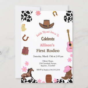 Invitación Primera fiesta de cumpleaños de cowgirl de Rodeo
