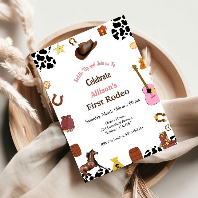 Invitación Primera fiesta de cumpleaños de cowgirl de Rodeo (Subido por el creador)