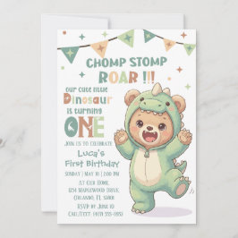 Invitación Primera Fiesta de Cumpleaños de Dino Osito de Pelu