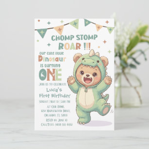 Invitación Primera Fiesta de Cumpleaños de Dino Osito de Pelu