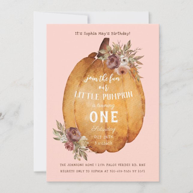 Invitación Primera fiesta de cumpleaños de la Calabaza de la  (Anverso)