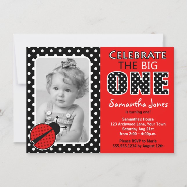 Invitación Primera fiesta de cumpleaños de Ladybug (Anverso)