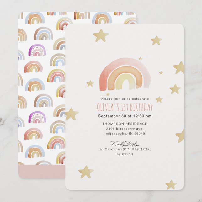 Invitación Primera fiesta de cumpleaños de las Estrellas Arco (Anverso / Reverso)