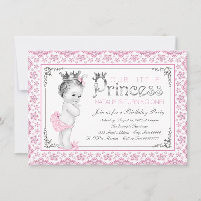 Invitación Primera fiesta de cumpleaños de Little Princess (Anverso)