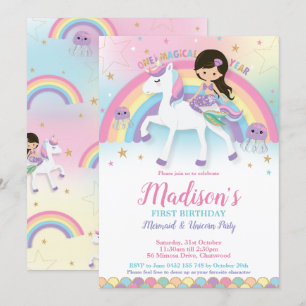Invitación Primera fiesta de cumpleaños de Mermaid Unicorn