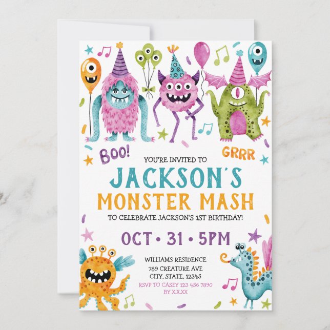 Invitación Primera fiesta de cumpleaños de Monster Mash Boy (Anverso)