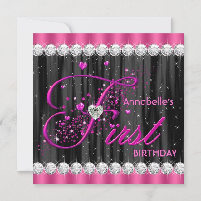 Invitación Primera fiesta de cumpleaños de niñas (Anverso)