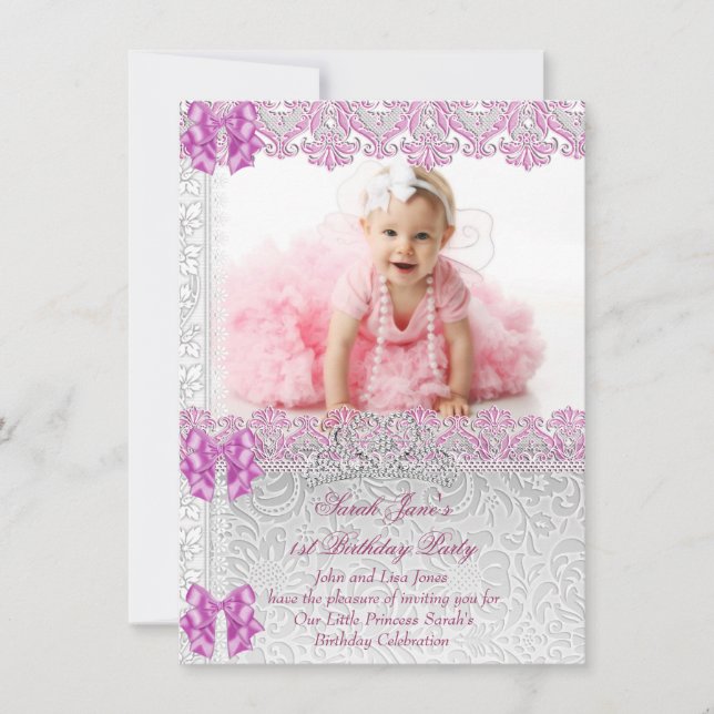 Invitación Primera fiesta de cumpleaños de niñas princesa ros (Anverso)