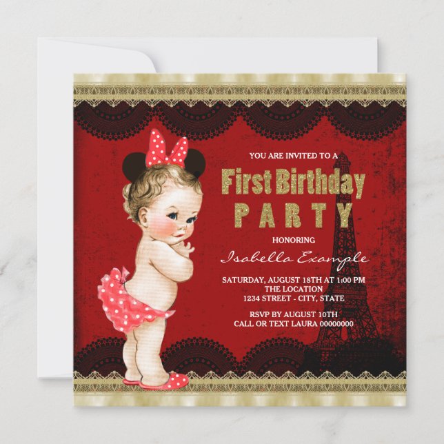 Invitación Primera fiesta de cumpleaños de París (Anverso)