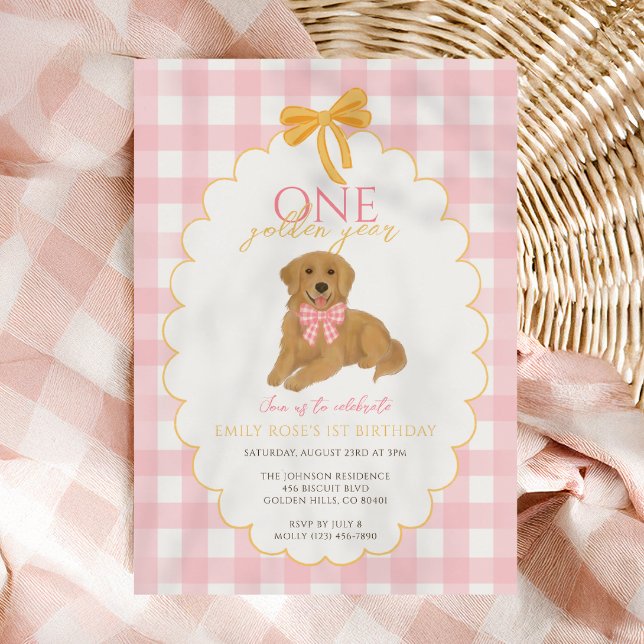 Invitación Primera fiesta de cumpleaños de Pink Golden Retrie (Subido por el creador)