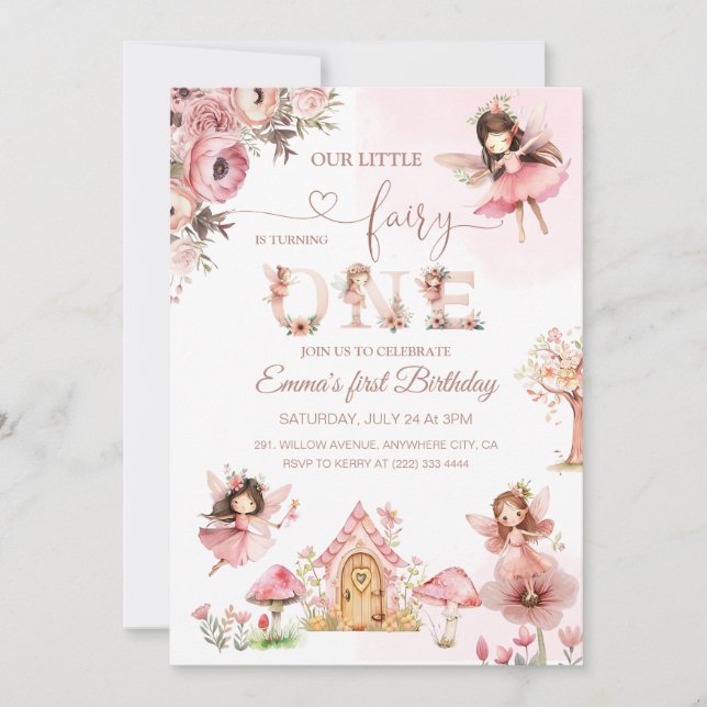 Invitación Primera fiesta de cumpleaños de Princesa de Hadas  (Anverso)