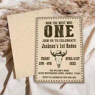 Invitación Primera fiesta de cumpleaños de Rodeo Western Cowb