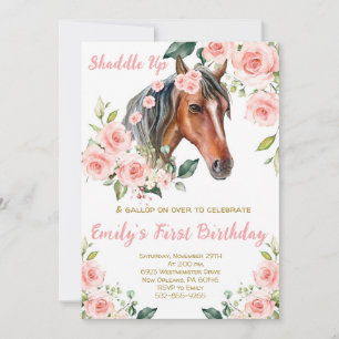 Invitación Primera fiesta de cumpleaños de Rubor Pink Floral