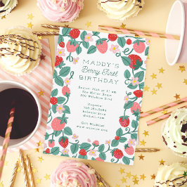 Invitación Primera fiesta de cumpleaños de Strawberry Berry i
