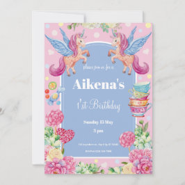 Invitación Primera fiesta de cumpleaños de Unicornio mágica