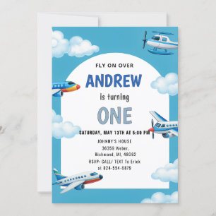 Invitación Primera fiesta de cumpleaños del avión personaliza