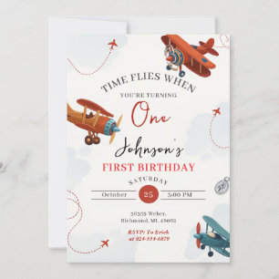 Invitación Primera fiesta de cumpleaños del avión Retro Perso