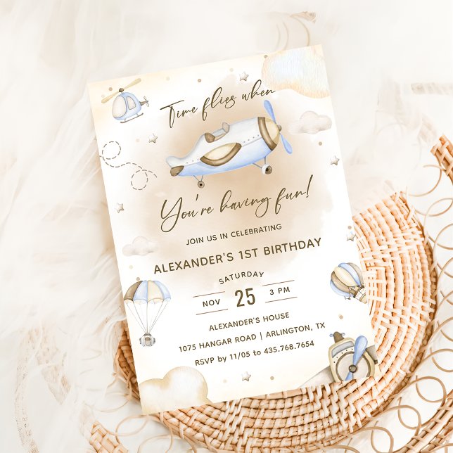 Invitación Primera fiesta de cumpleaños del avión Time Flies (Subido por el creador)
