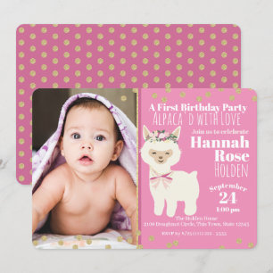 Invitación Primera fiesta de cumpleaños del bebé en la Alpaca