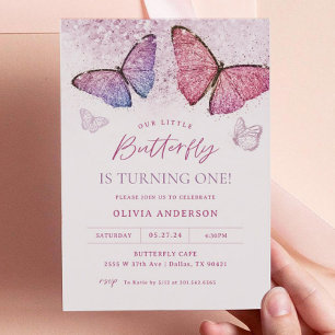 Invitación Primera fiesta de cumpleaños del Chica de mariposa
