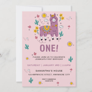 Invitación Primera fiesta de cumpleaños del Chica de Pink lla