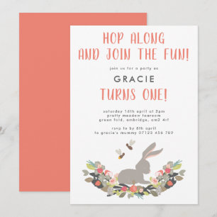 Invitación Primera fiesta de cumpleaños del Conejo de Primave