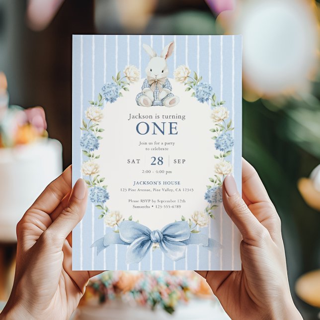 Invitación Primera fiesta de cumpleaños del niño con conejo a (Subido por el creador)