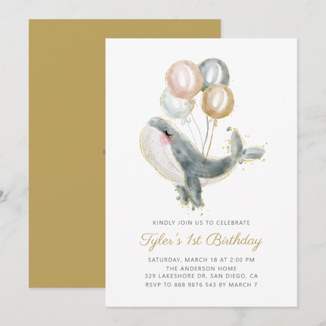Invitación Primera fiesta de cumpleaños del Purpurina Gray Wh (Anverso / Reverso)