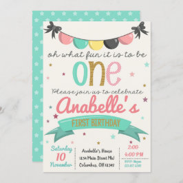 Invitación Primera Fiesta de cumpleaños invitada para niñas p