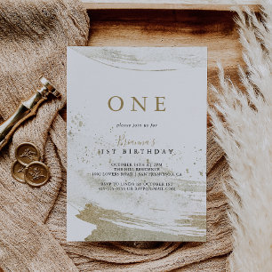 Invitación Primera fiesta de cumpleaños Minimalista de oro si