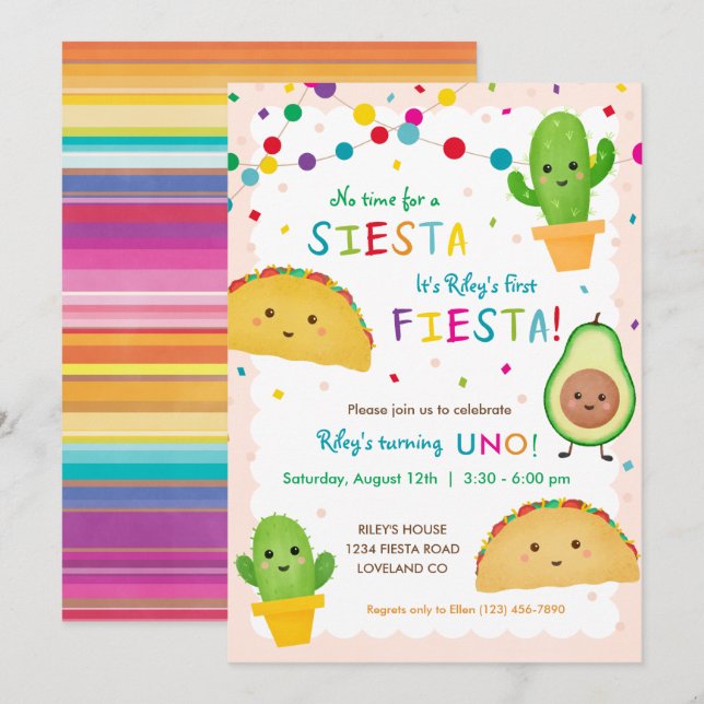Invitación Primera fiesta de cumpleaños - no hay tiempo para  (Anverso / Reverso)