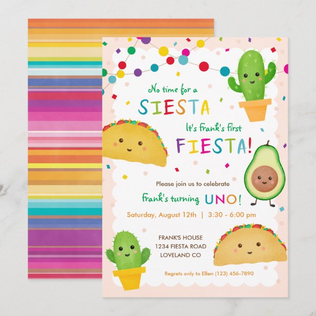 Invitación Primera fiesta de cumpleaños - no hay tiempo para  (Anverso / Reverso)