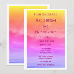 Invitación Primera fiesta de cumpleaños Nueve en la Nube 1col