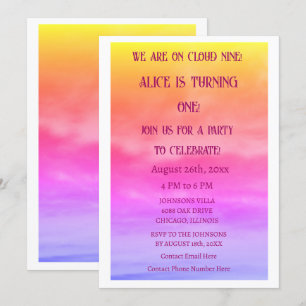 Invitación Primera fiesta de cumpleaños Nueve en la Nube Prim