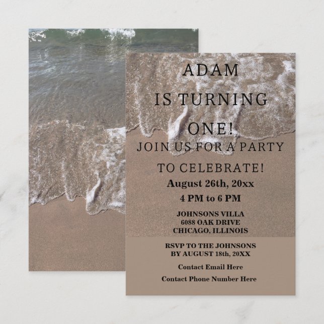 Invitación Primera fiesta de cumpleaños playa Personalizado n (Anverso / Reverso)