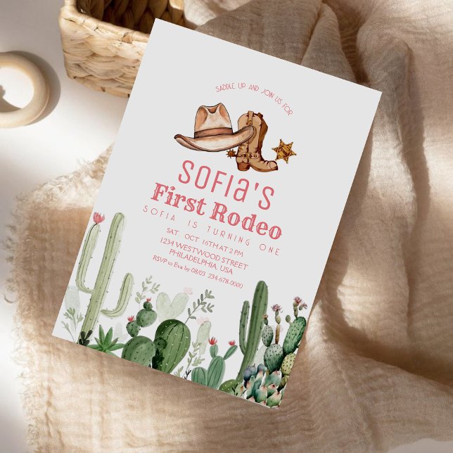 Invitación Primera fiesta de cumpleaños rosado de Rodeo Cowbo (Subido por el creador)