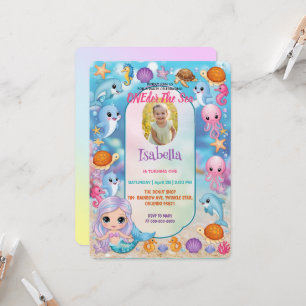 Invitación Primera Fiesta de la sirena Foto por cumpleaños al