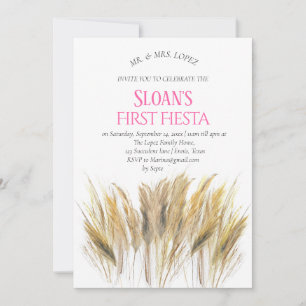 Invitación Primera Fiesta de Pampas Moderno Cumpleaños Rosa