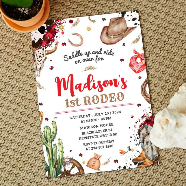 Invitación Primera Fiesta de Vaquero de Rodeo (First Rodeo Cowboy Party Invitation)