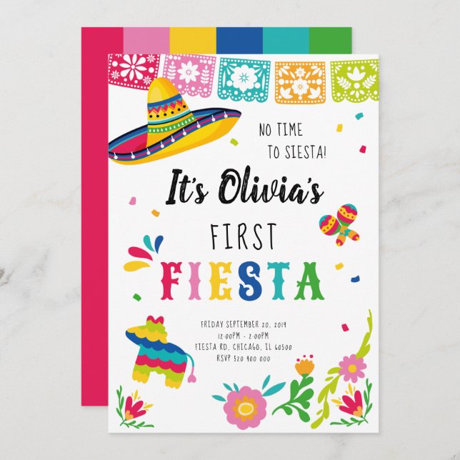Invitación Primera Fiesta, no hay tiempo para la siesta cumpl (Anverso / Reverso)