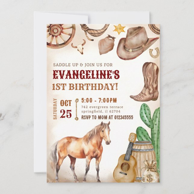 Invitación Primera fiesta personal de cumpleaños de Cowboy Ro (Anverso)