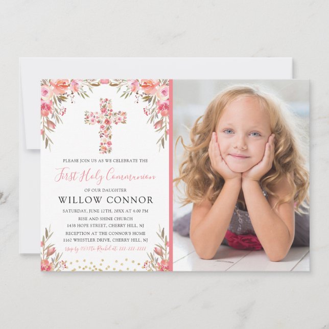 Invitación Primera foto cruzada floral del Chica de la Santa  (Anverso)